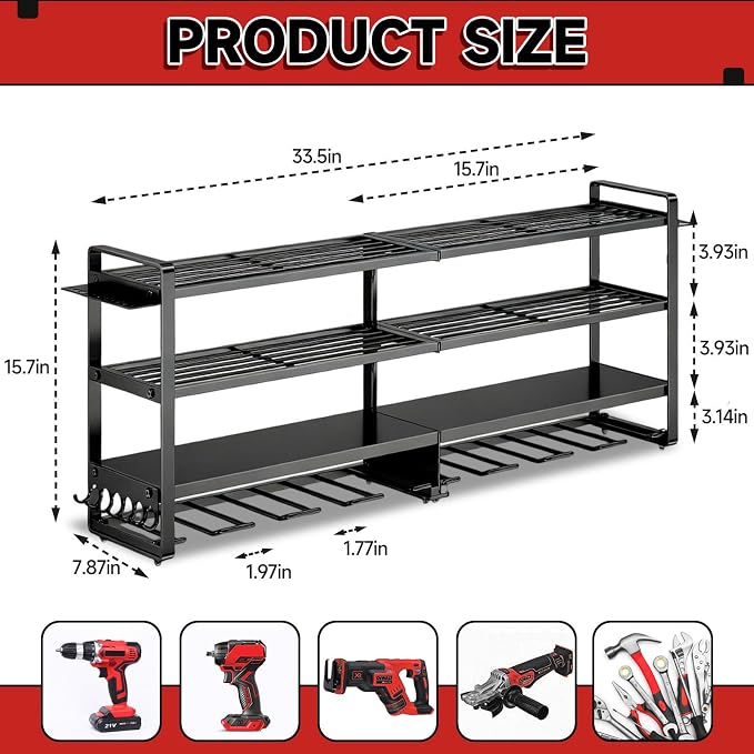 Large Power Tool Organizer Wall Mount, 4 Layer Heavy Duty 8 Cordless Drill - Image 2