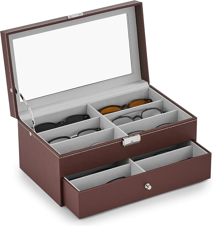 CO-Z Sunglasses Organizer with 12 Slots, Leather Eyeglasses Storage Box by CO-Z