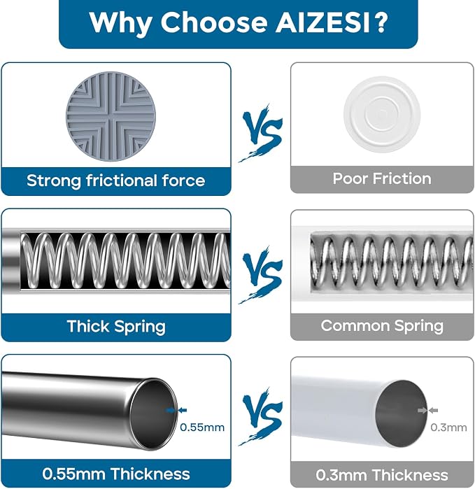 AIZESI Silver Tension Curtain Rod 18-36 inch, Stainless Steel, No Drilling - Image 3