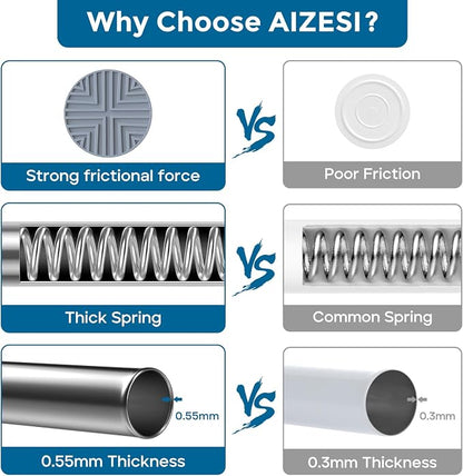 AIZESI Tension Curtain Rod 18-36 inch，2Pcs Adjustable Tension Rod Silver - Image 3
