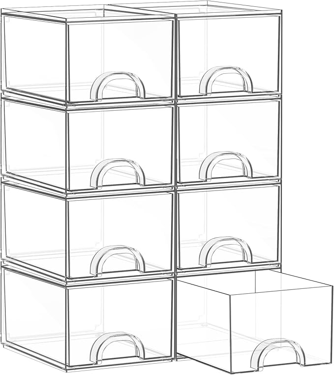 8 Pack Small Clear Stackable Acrylic Storage Boxes by Unknown