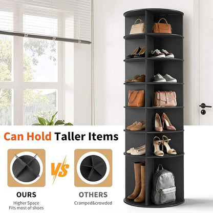 VINGLI Black Rotating Shoe Rack Tower, 7 Tier 360° Shoe Storage - Image 5