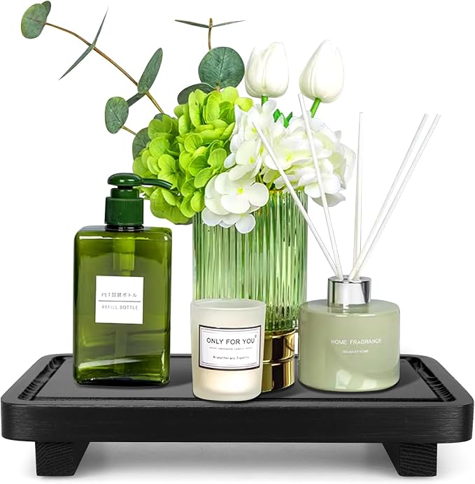 Black Bathroom Counter Organizer Tray Wood Riser Kitchen Countertop Trays by Gtencemen