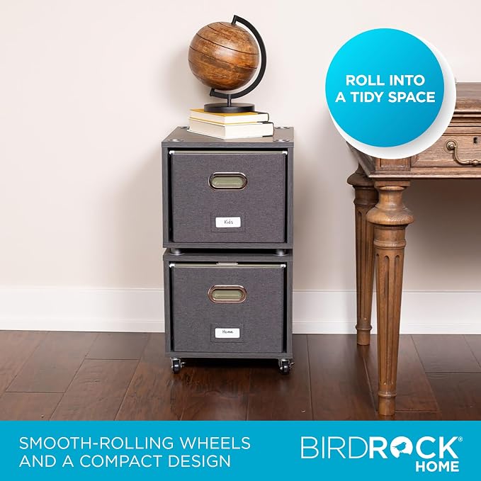 BIRDROCK HOME Rolling File Cabinet – Decorative Storage Shelf w/Removable Bins - Image 5