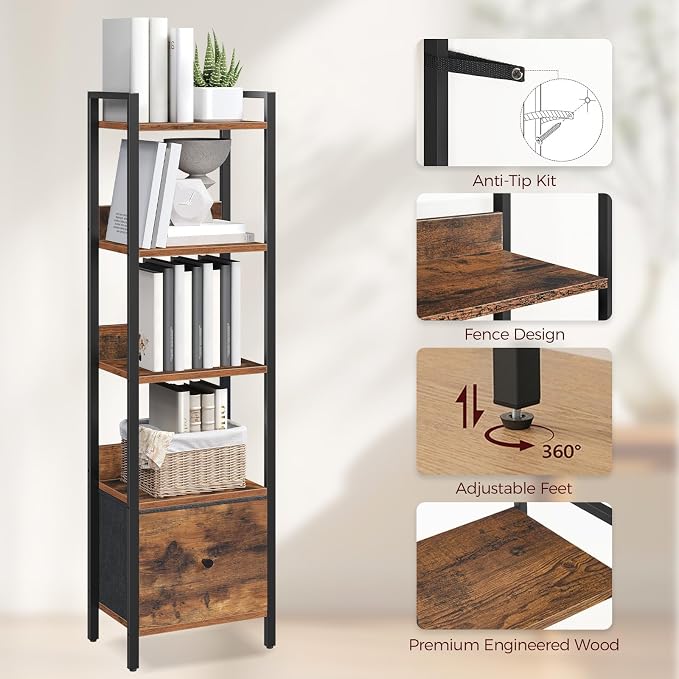 MAHANCRIS Bookshelf, 5-Tier Bookcase - Image 4