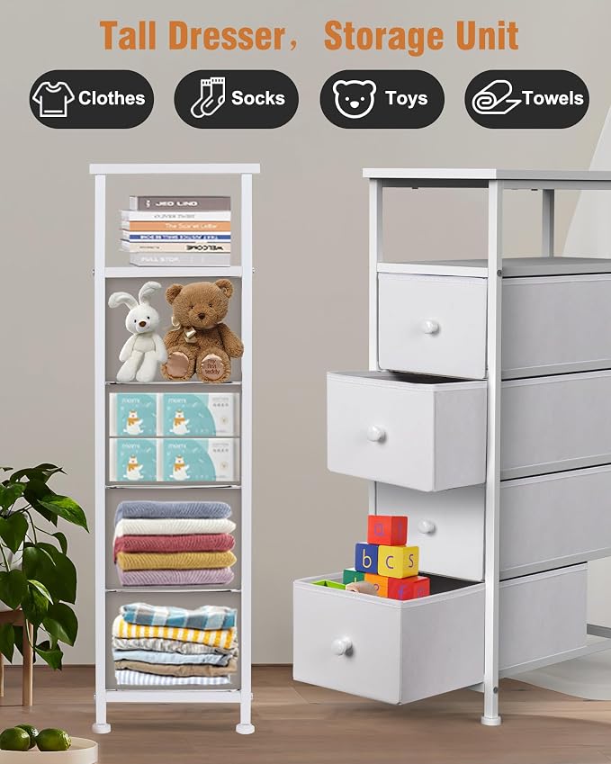 Narrow Dresser for Bedroom, Fabric Tall Dresser & Chests of Drawers - Image 5