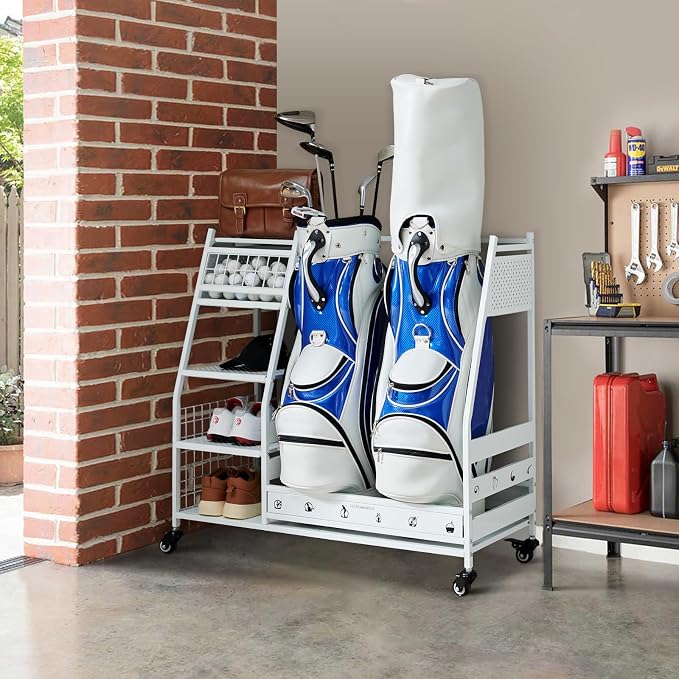 Lauren&Harold Golf Bag Organizer Garage Storage, Golf Storage Rack Stand Fits 2 by LaurenHarold
