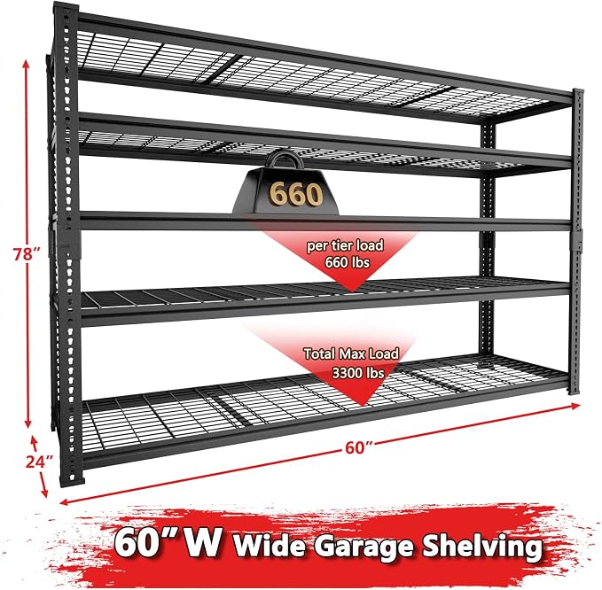 Storage Shelves, Garage Shelving Heavy Duty 3300 LBS Capacity, 5 Tier Utility - Image 3
