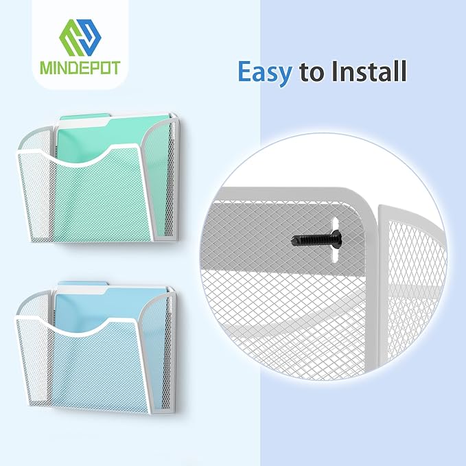 MINDEPOT Wall File Organizer, Hanging Wall File Holder, 3 Pack, Metal Mesh Wall - Image 4