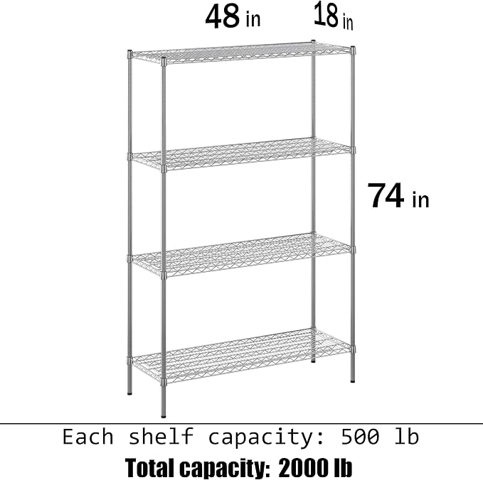 18" Deep x 48" Wide x 74" Height Wire Shelving Kit | 4-Tier | NSF Commercial - Image 3