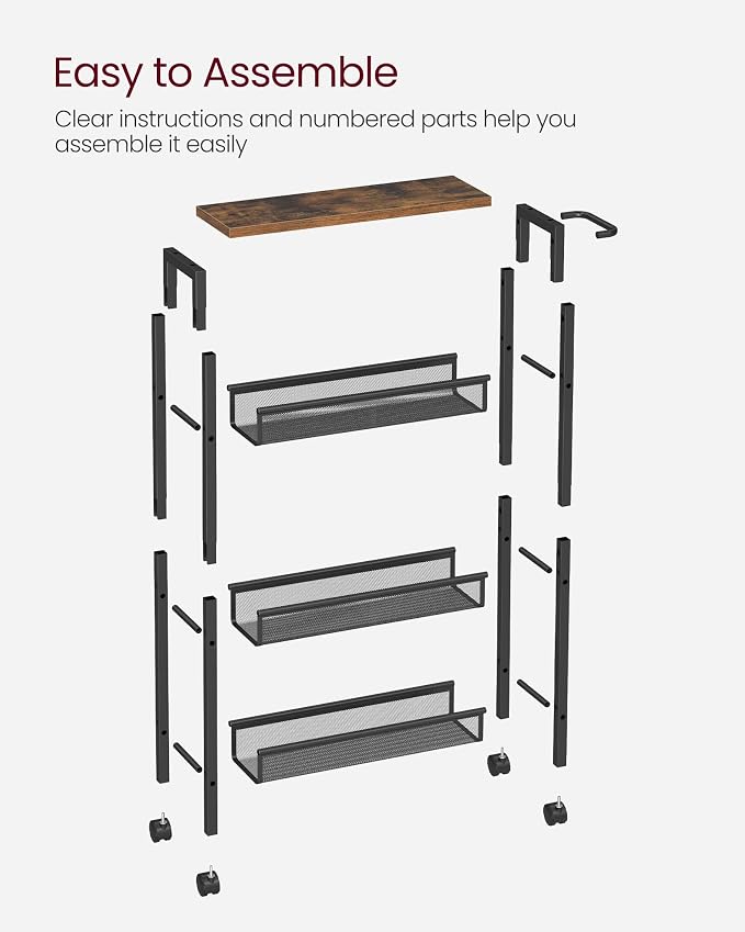 VASAGLE Slim Rolling Cart, 4-Tier Narrow Storage Cart - Image 9