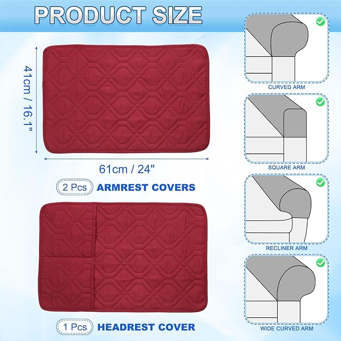 uxcell 3Pcs Sofa Armrest Covers, Armchair Covers - Image 2