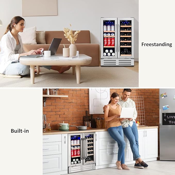 Wine and Beverage Refrigerator, 24 Inch Dual Zone Fridge - Image 3