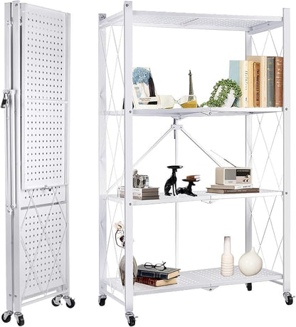 4 Tier Folding Storage Shelf on Wheels, Collapsible Shelving Unit Rolling by Unknown