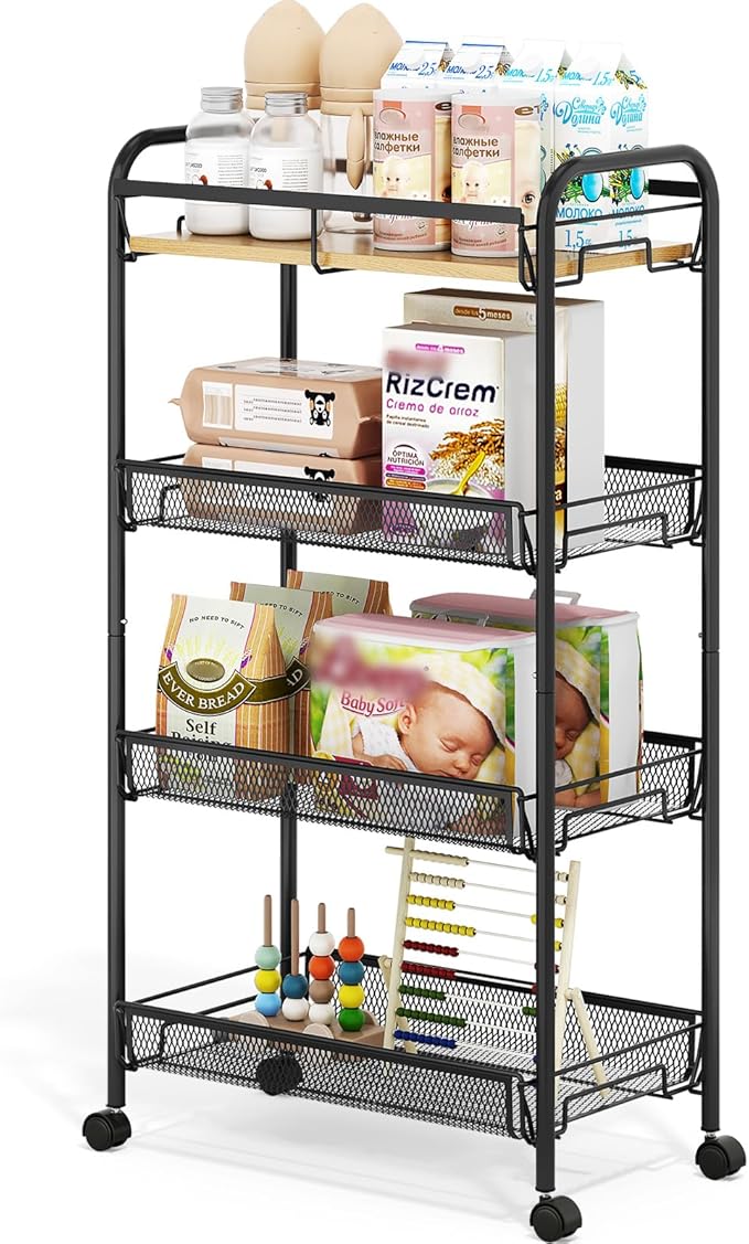 TOOLF 4-Tier Rolling Cart, Metal Utility Cart, Slide Out Storage Cart by TOOLF