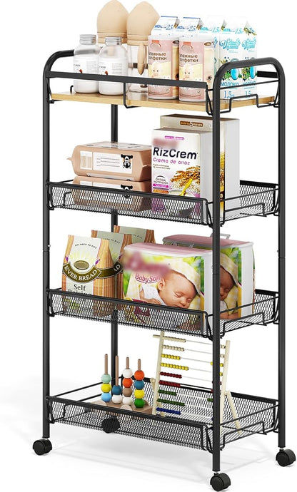 TOOLF 4-Tier Rolling Cart, Metal Utility Cart, Slide Out Storage Cart by TOOLF