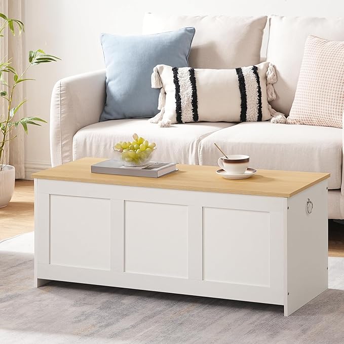 HOOBRO Storage Bench, 39.3" Retro Wooden Storage Chest, Wooden Storage Trunk - Image 4