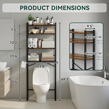 GloTika 4-Tier Over The Toilet Storage, 69.3" H, 150lb Capacity, Carbon Steel - Image 2