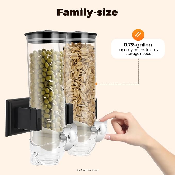2 Pack Cereal Dispensers, Cereal Containers Storage, Wall-mounted Food Dispenser - Image 4