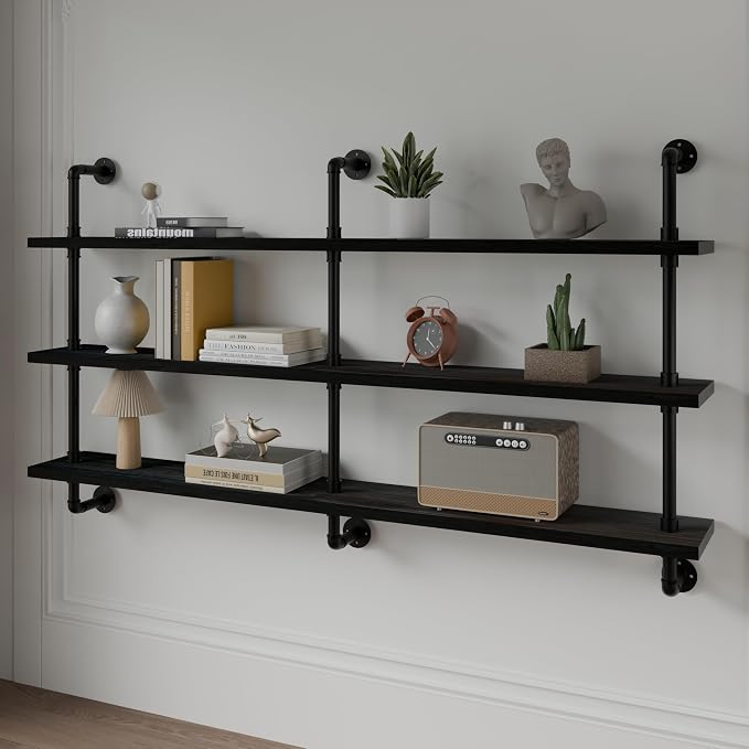 HDDFER Industrial Pipe Shelving Rustic Black Pipe Wall Shelves Industrial - Image 5