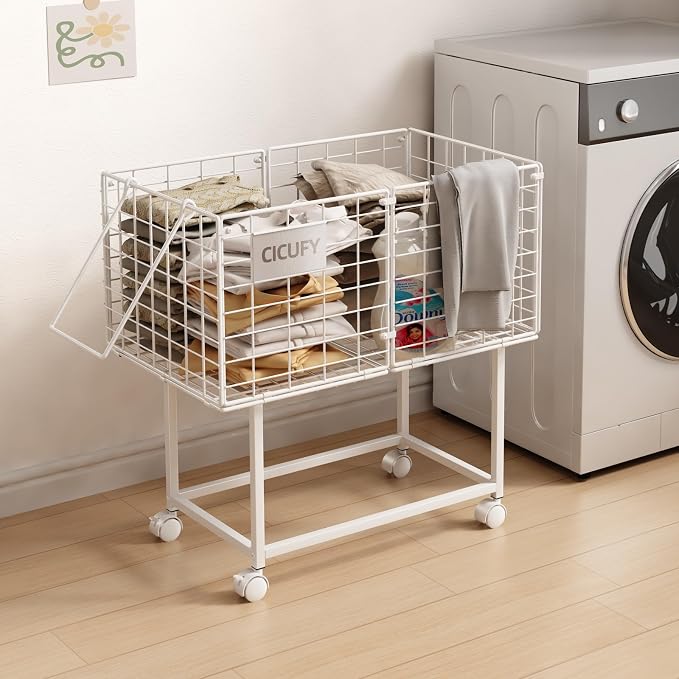 Wire Laundry Hamper, 80L Rolling Laundry Basket Cart on Wheels, Dirty Clothes by CICUFYOfficial
