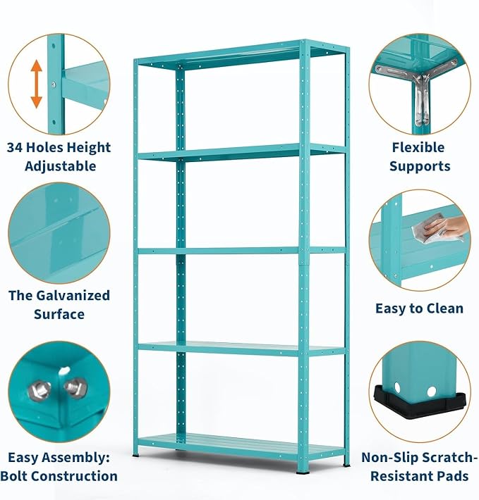 Storage Shelves, Heavy Duty 5-Tier Shelf Organizer & Adjustable Garage Shelving - Image 4