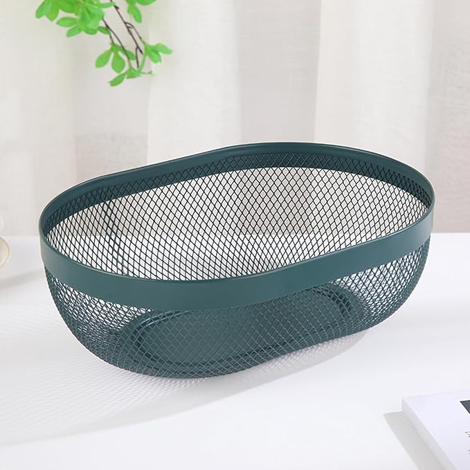 AJIODA Metal Mesh Steel Basket, Oval Metal Wire Storage Organizer Baskets Multi - Image 2