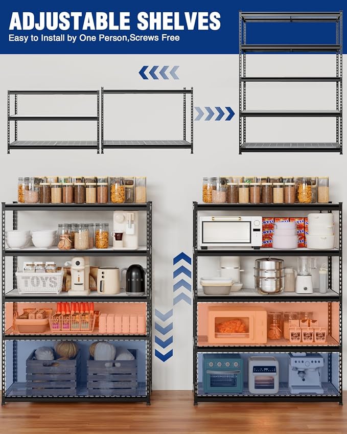 WORKPRO 5-Tier Heavy Duty Metal Shelving Unit, 72”H x 48”W x 24”D, Adjustable - Image 4