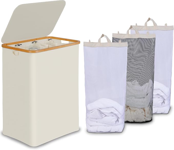 efluky Laundry Hamper with Lid, Trio Laundry Hamper with 3 Removable Bags by efluky