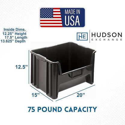 Hudson Exchange 20" x 15" x 12.5" Plastic Giant Stackable Hopper Bin Container - Image 2