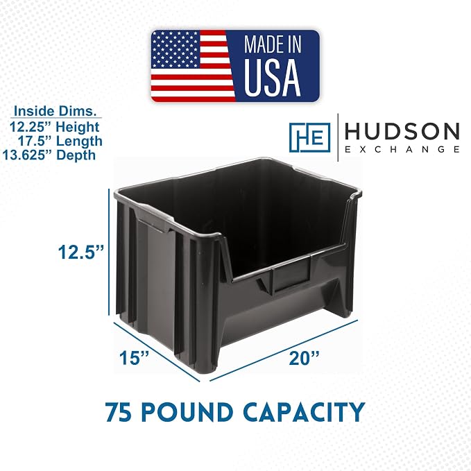 Hudson Exchange 20" x 15" x 12.5" Plastic Giant Stackable Hopper Bin Container - Image 2