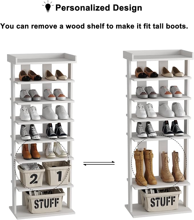 HOMEFORT 7-Tier Wood Shoe Rack, Double Rows 7-Tier Shoe Shelf, Shoe Storage - Image 5