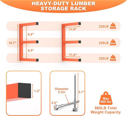 Ultrawall Lumber Storage Rack Wall Mount Wood Storage Racks, Metal Wood - Image 2