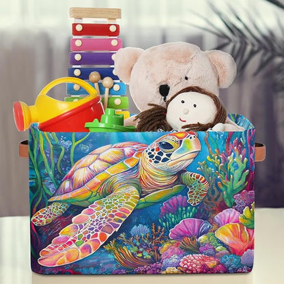 Pardick Colorful Sea Turtle Basket Storage Bins Large Fabric Toys Storage Cube - Image 3