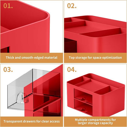 Marbrasse Pen Organizer with 2 Drawer, Desk Organizers and Accessories with 5 - Image 6