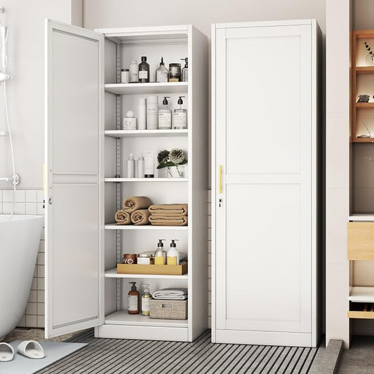 Tall Metal Narrow Bathroom Storage Locker Cabinet 67" H, Tall White Pantry by BAOLIWO