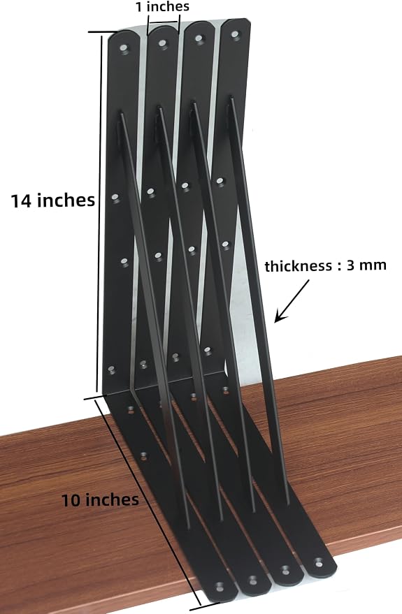 2 Pack L14 x H 10" Black Heavy Duty Shelf Brackets - Image 2