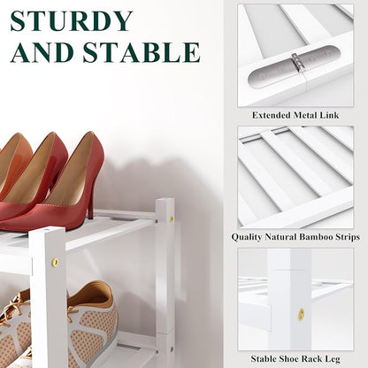 Smiry Bamboo Shoe Rack for Closet, 2 Tier Long Wooden Stackable Shoe Organizer - Image 3