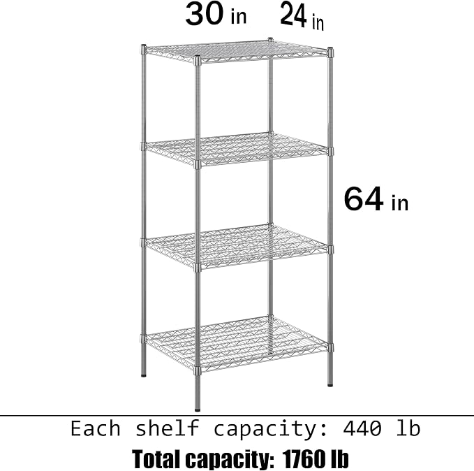 24" Deep x 30" Wide x 64" Height Wire Shelving Kit | 4-Tier | NSF Commercial - Image 3