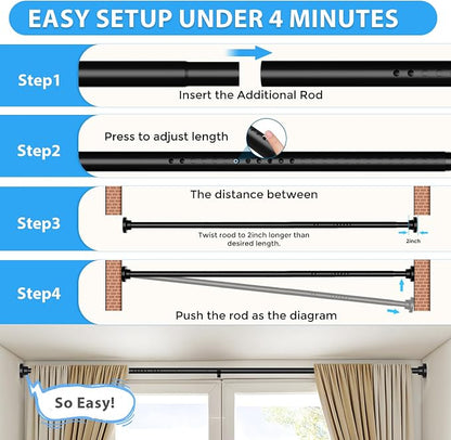 Tension Curtain Rod Black Tension Rod 40 to 183 Inch Spring Curtain Rods Non - Image 6