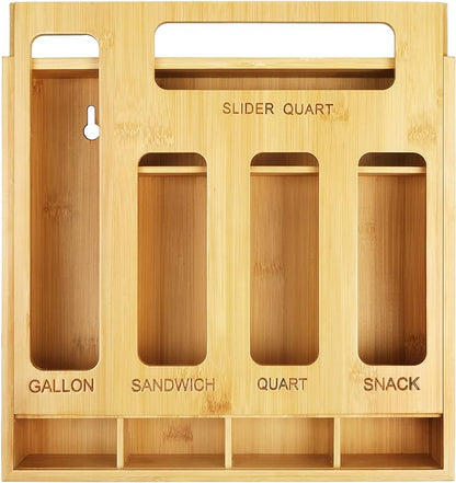 DUJEN Plastic Bag Organizer for Drawer, Bamboo Food Storage Bags Container by DUJEN