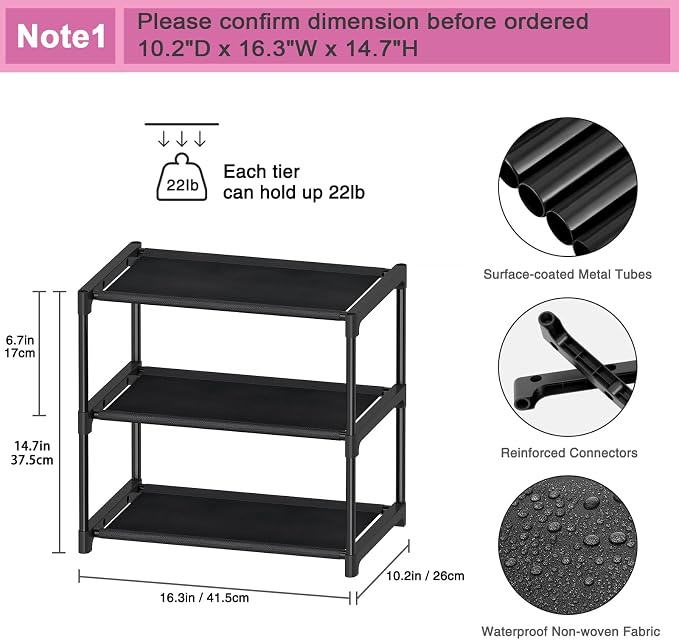 Autonomier 3 Tier Extra Small Shoe Rack, Narrow Stackable Shoe Shelf - Image 3