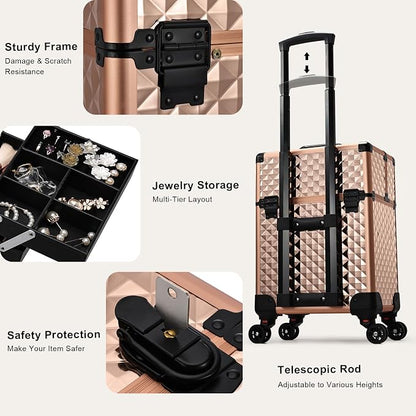 Stagiant Rolling Makeup Train Case Large Storage Cosmetic Trolley 4 Tray - Image 8