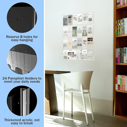Acrylic Brochure Pamphlet Holder, 24 Clear Wall Mount Display Holders, Trifold - Image 3