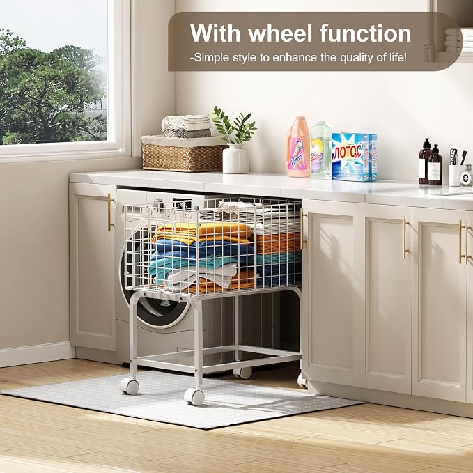 Wire Laundry Hamper Cart, 80L Laundry Hamper Trolley - Image 5