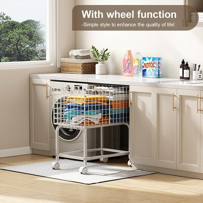 Wire Laundry Hamper Cart, 80L Laundry Hamper Trolley - Image 5