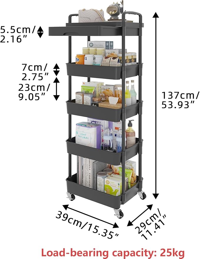 Calmootey 5-Tier Rolling Utility Cart - Image 5