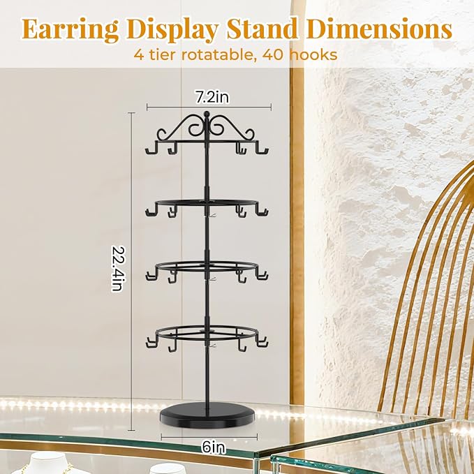 EsLuker.ly Earring Holder Organizer Rotating Display Tree Stand, Adjustable - Image 2