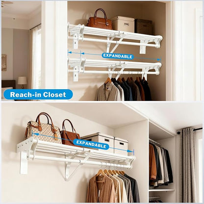 Steel Closet Shelf with Hanging Rod, 40-73'' Expandable Closet Shelves | Back - Image 7