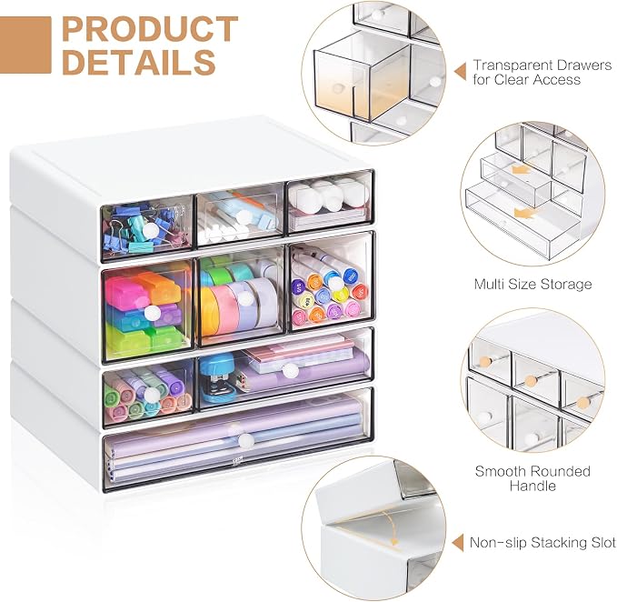 Desk Storage Organizer with 9 Drawers, 4 Tiers Stackable Desktop Craft Storage - Image 4
